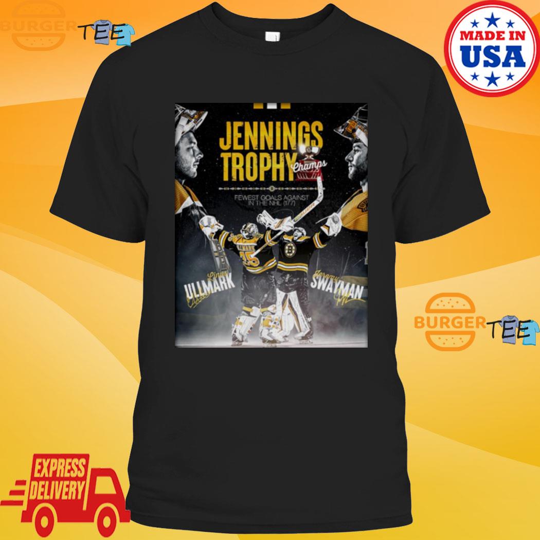 Jennings Trophy Champs Fewest Goals Against In The NHL Linus Ullmark And Jeremy  Swayman shirt, hoodie, sweater, long sleeve and tank top