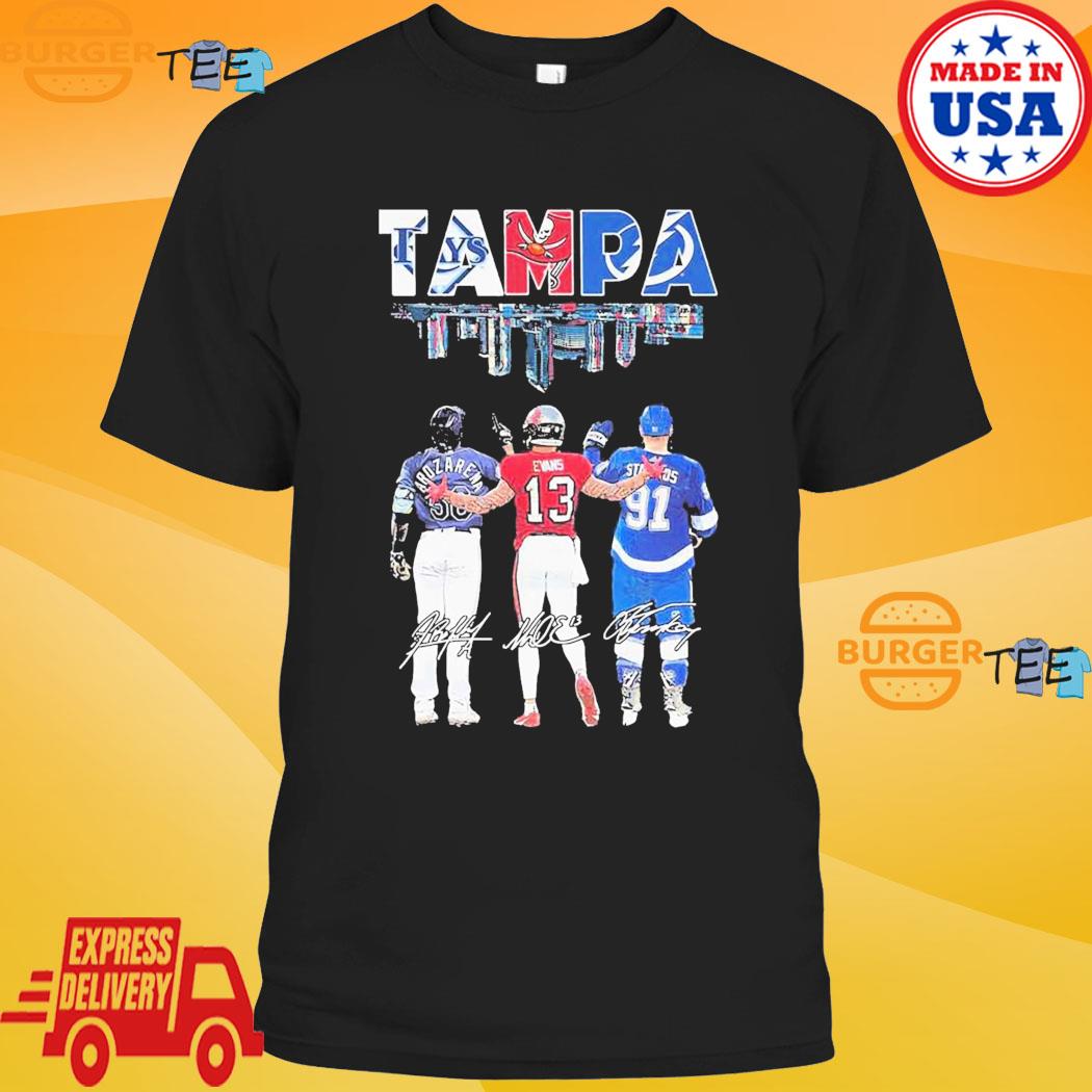 Randy Arozarena Mike Evans And Steven Stamkos Tampa Bay Skyline Sport  Signatures Shirt - Shibtee Clothing