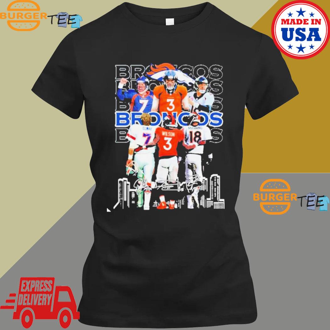 Denver broncos 7 john elway 3 russell wilson 18 peyton manning signatures  shirt, hoodie, sweater, long sleeve and tank top