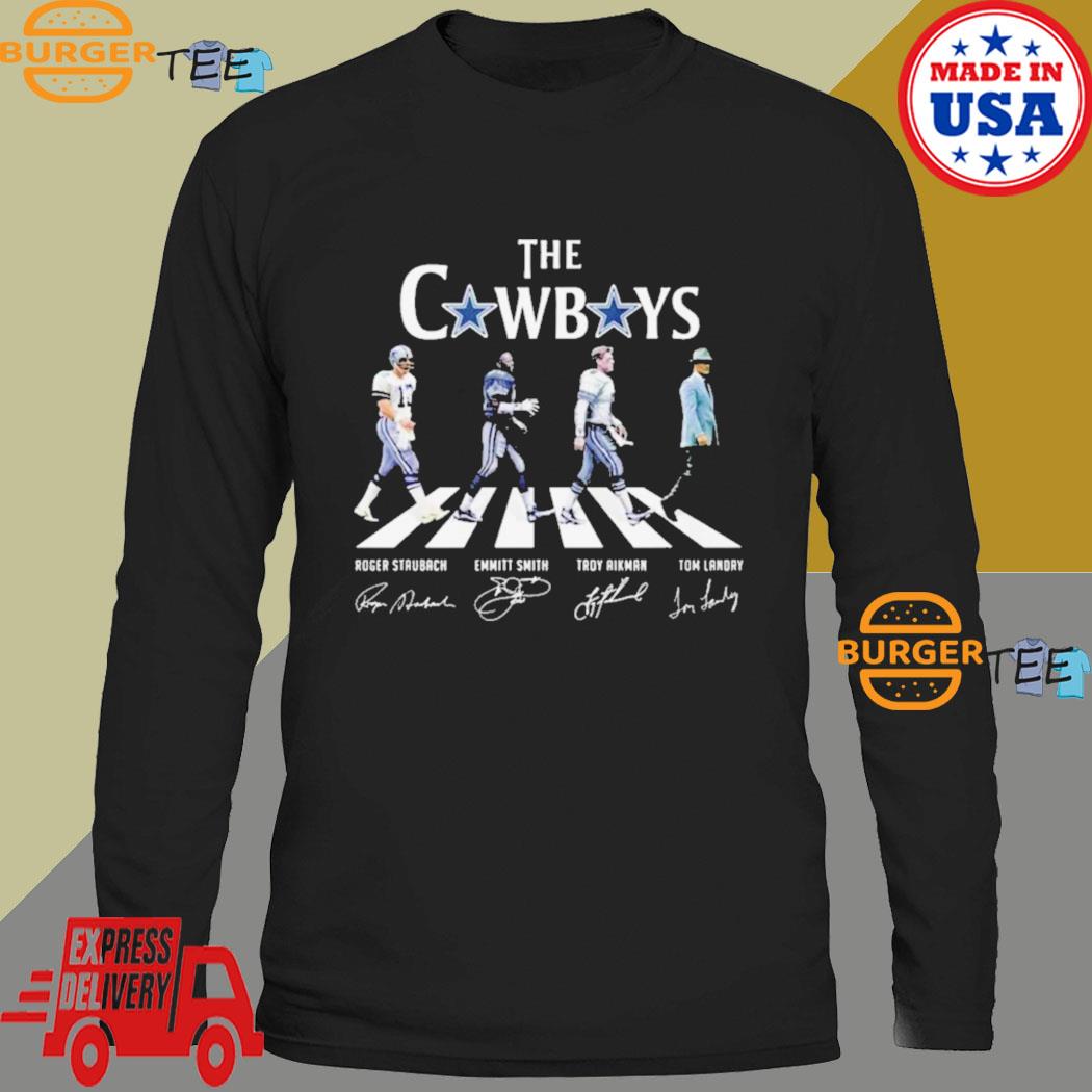 The Cowboys abbey road Troy Aikman Emmitt Smith Roger Staubach and Tom  Landry signature shirt, hoodie, sweater, long sleeve and tank top