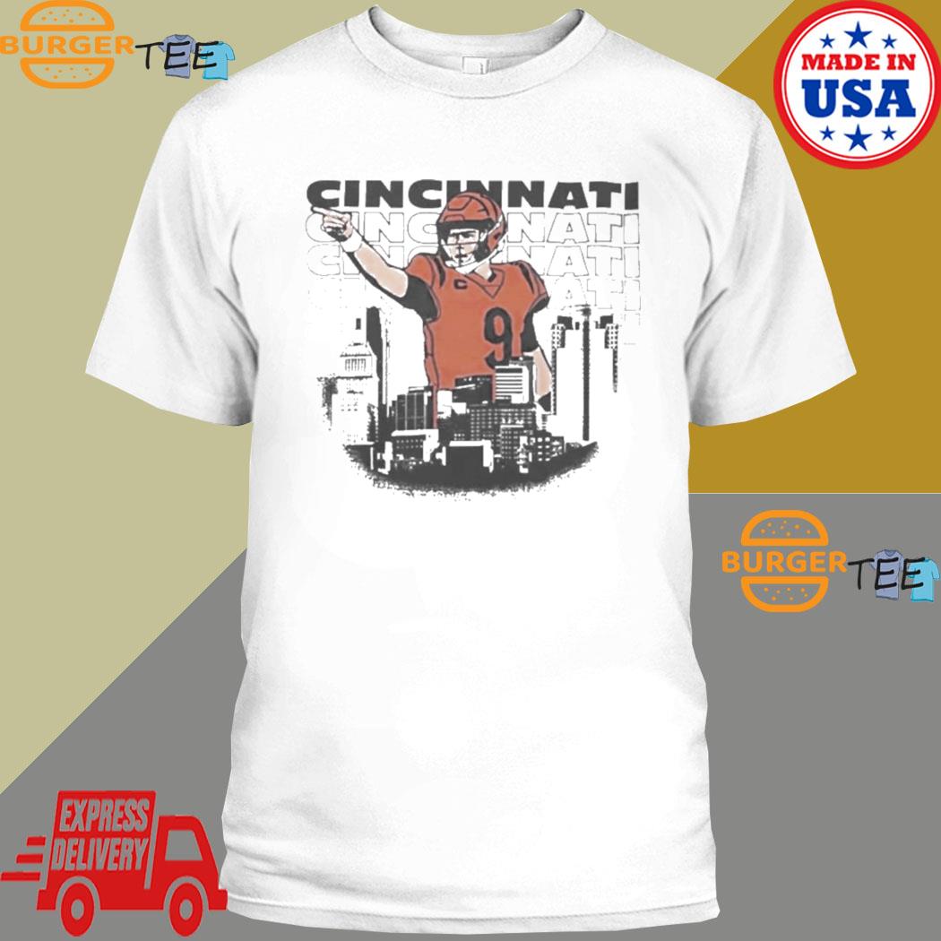 Joe Burrow No 9 Cincinnati Skyline Shirt - Peanutstee