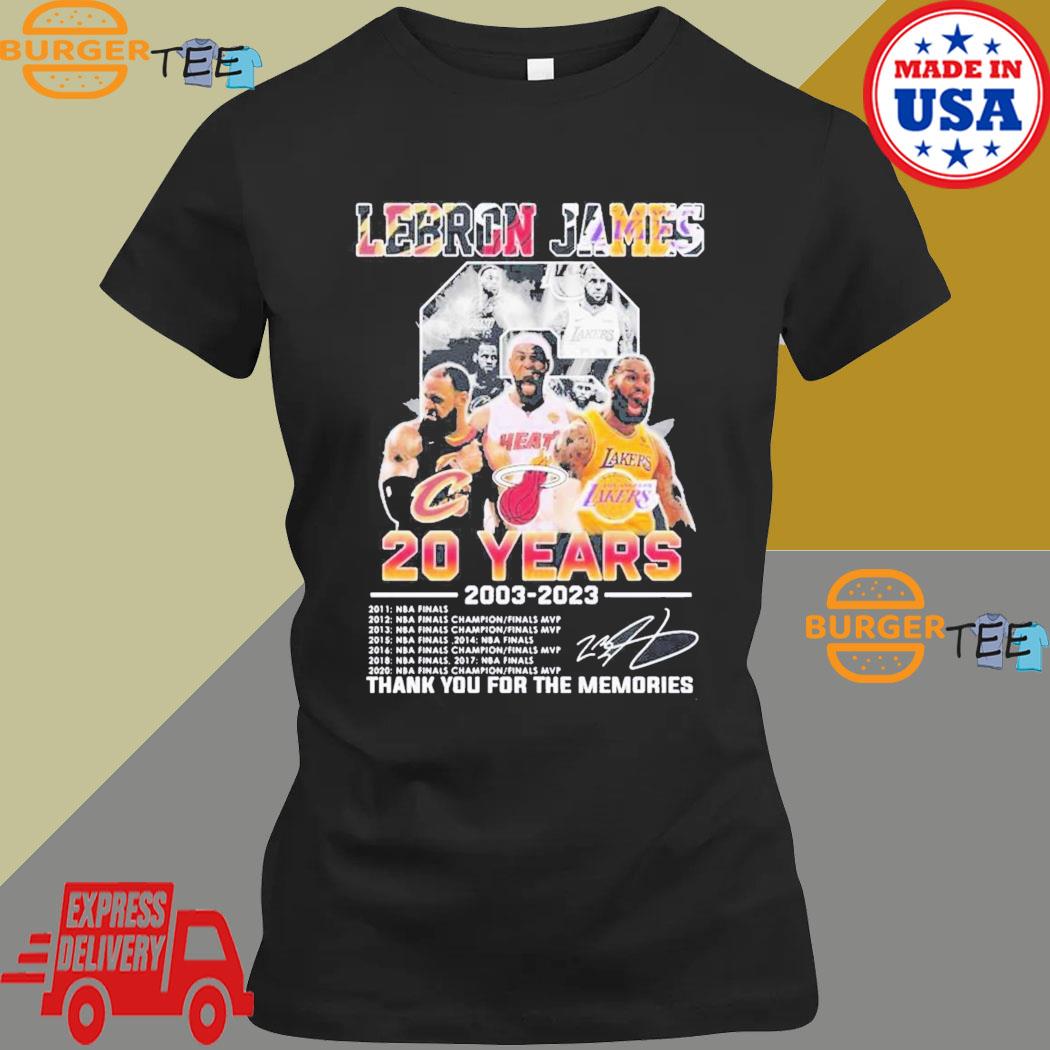 Lebron James 20 Years 2003-2023 La Lakers Miami Heat Cleveland Cavaliers  Signatures Shirt