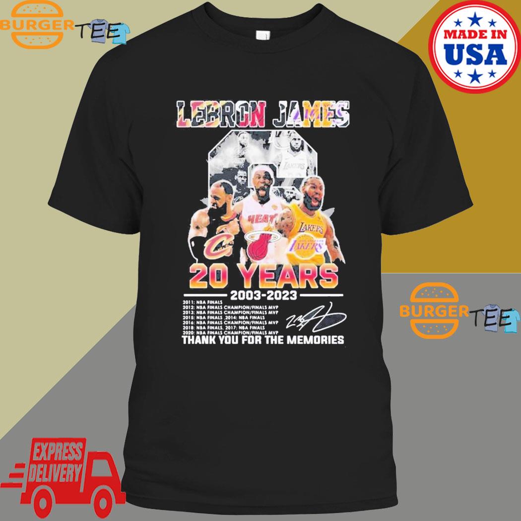 Official lebron James 20 Years 2003-2023 La Lakers Miami Heat Cleveland  Cavaliers Signatures Shirt, hoodie, sweater, long sleeve and tank top