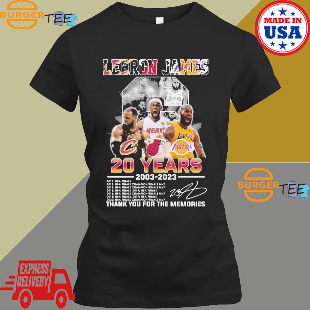 Lebron James signature 2003 – 2023 thank you for the memories t-shirt,  hoodie, sweater, long sleeve and tank top