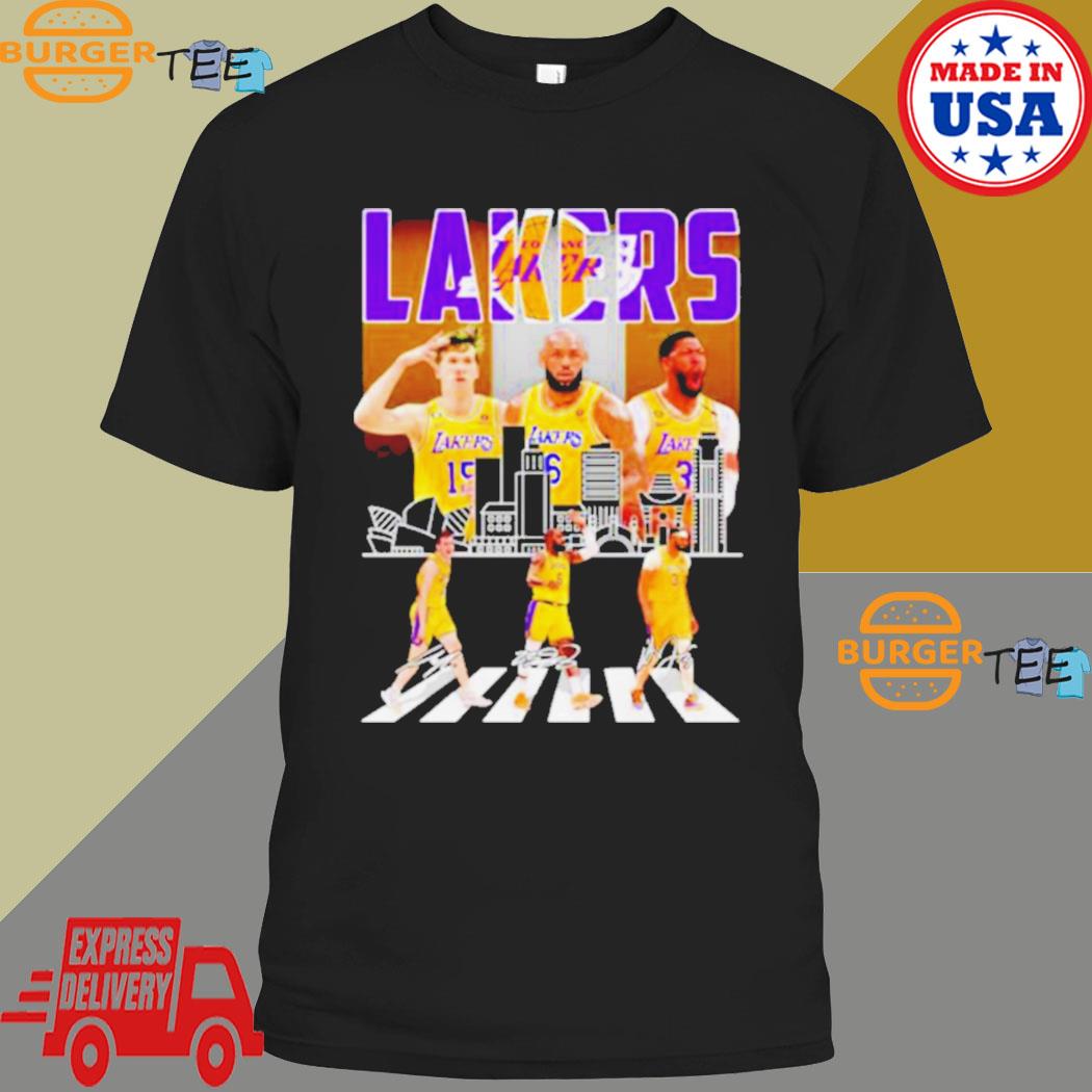 Los Angeles Lakers Abbey Road skyline players graphic signatures t