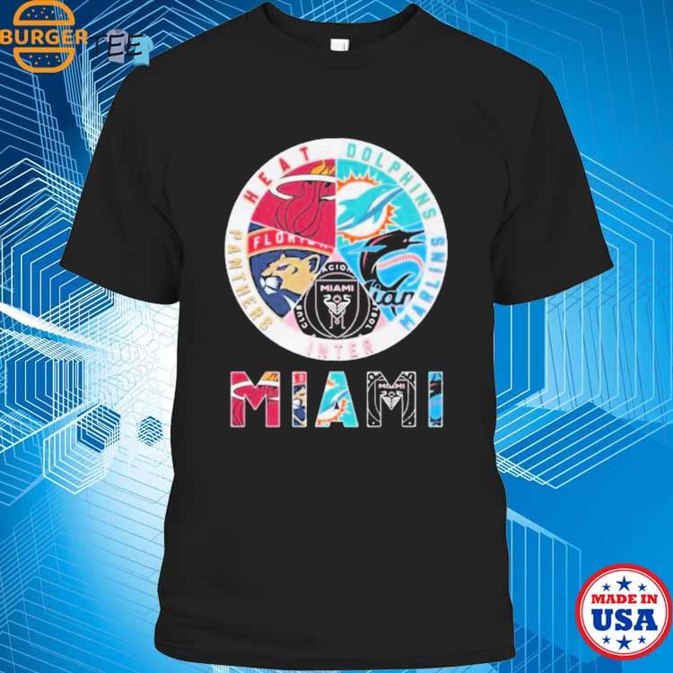 Official team MiamI sports teams miamI marlins miamI dolphins miamI heat  miamI panthers logo 2023 T-shirts, hoodie, tank top, sweater and long  sleeve t-shirt