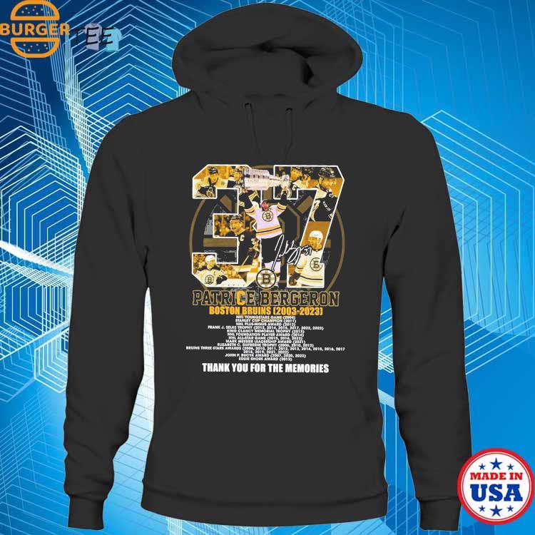 Patrice Bergeron 2003 2023 thank you for the memories signature shirt,  hoodie, sweater, long sleeve and tank top