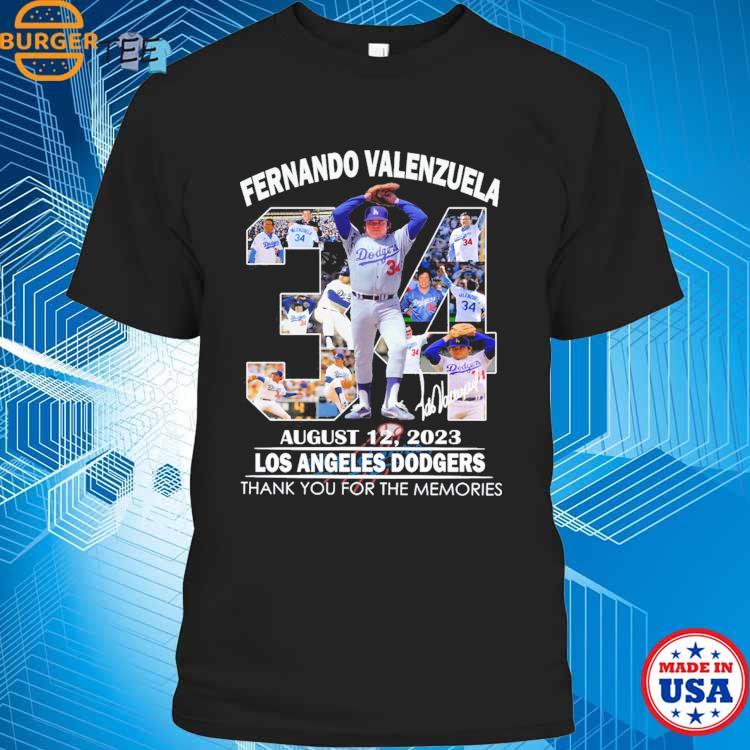 Fernando Valenzuela august 12,2023 Los Angeles Dodgers thank you for the  memories signature shirt, hoodie, longsleeve, sweatshirt, v-neck tee
