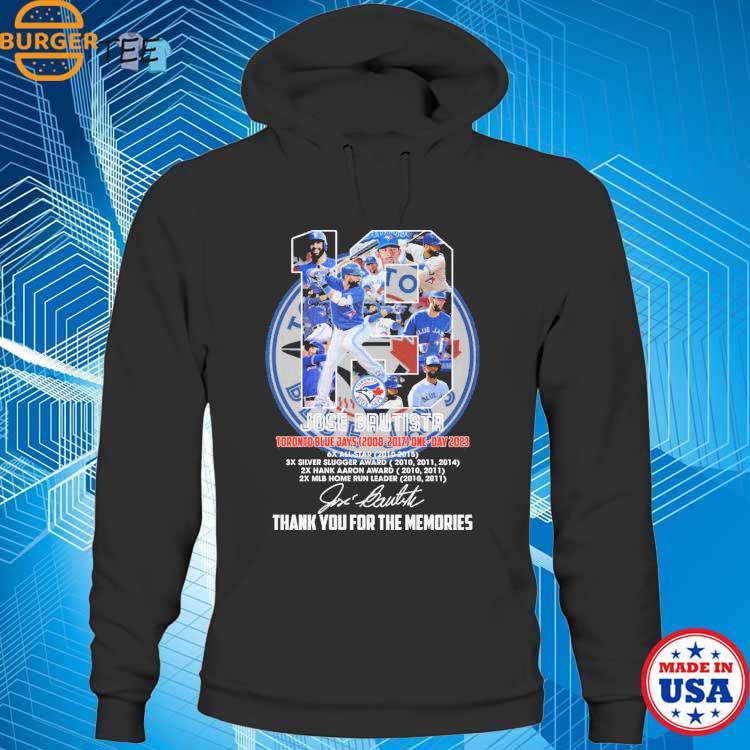 Design jose Bautista Toronto Blue Jays 2008 – 2017 One-Day 2023 Thank You  For The Memories T-Shirt, hoodie, sweater, long sleeve and tank top