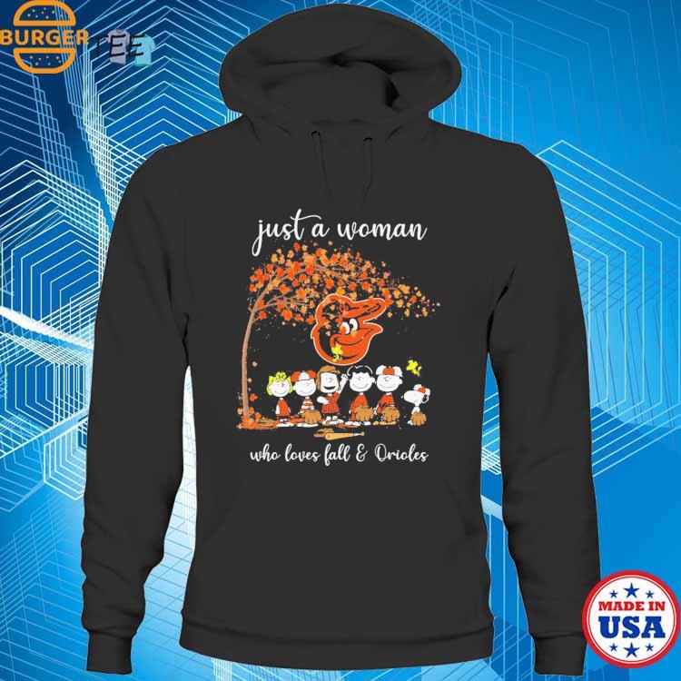 Just A Woman Who Loves Fall And Orioles T Shirt, hoodie, sweater and long  sleeve