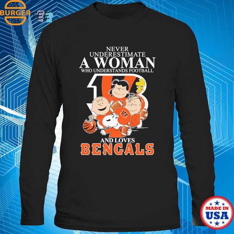 Never Underestimate A Woman Who Understands Football And Loves Bengals Mix  Snoopy Peanuts Shirt Hoodie Sweater - Growkoc