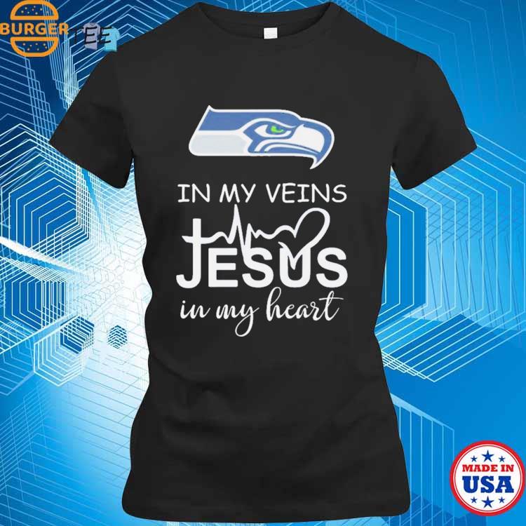 Seattle Seahawks Logo 2023 In My Veins Jesus In My Heart shirt - Limotees