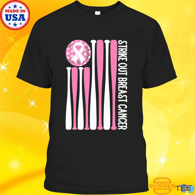 Strike Out Breast Cancer Baseball Pink American Flag Shirt, hoodie