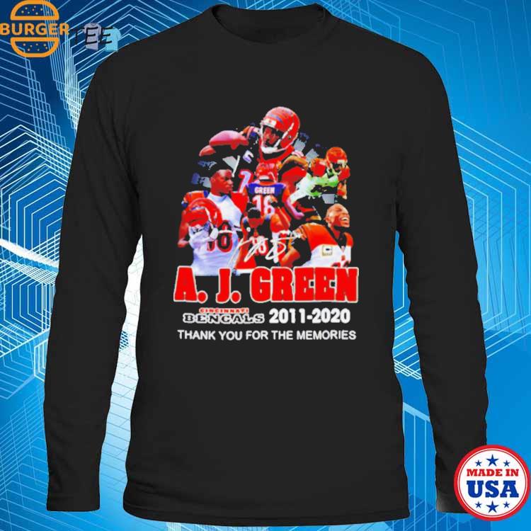 Official a. J. Green Cincinnati Bengals thank you for the memories  signature shirt, hoodie, sweater, long sleeve and tank top