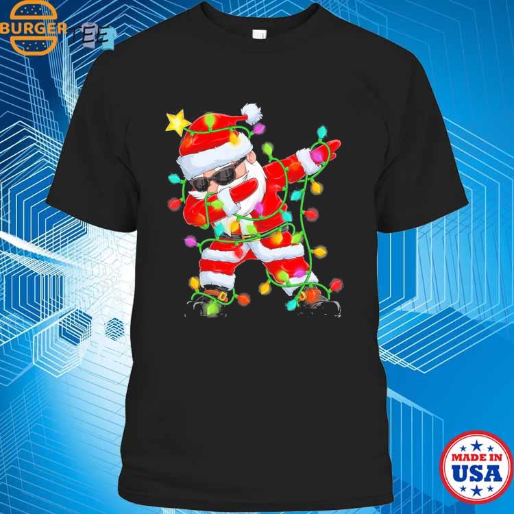 Dabbing Santa Christmas Tree Lights Xmas 2023 Men Boys Kids T-shirt