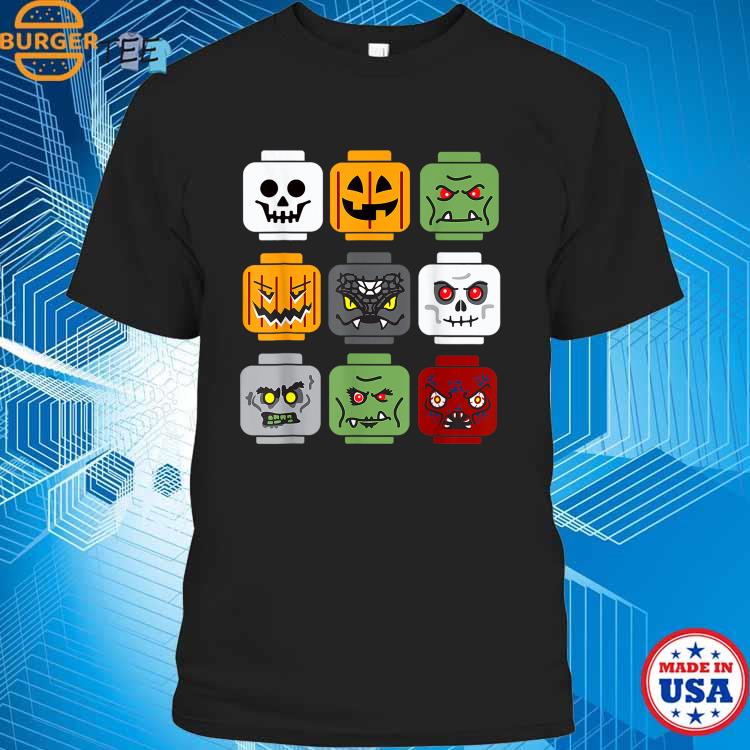 Halloween Building Brick Head Pumpkin Ghost Zombie Friends T-Shirt