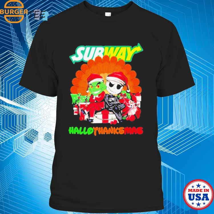 Official Santa Grinch and Jack Skellington Subway hallothanksmas shirt,  hoodie, sweater, long sleeve and tank top