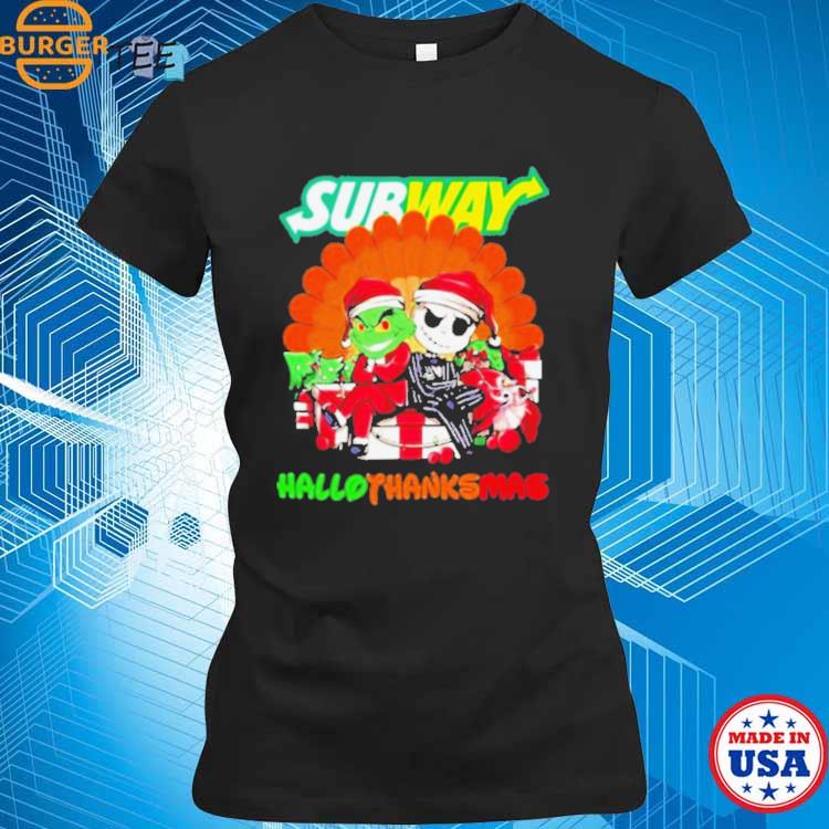 Official Santa Grinch and Jack Skellington Subway hallothanksmas shirt,  hoodie, sweater, long sleeve and tank top