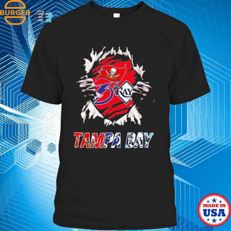 Tampa bay buccaneers tampa bay lightning tampa bay rays ripping tearing  through logo batman shirt, hoodie, sweater, long sleeve and tank top