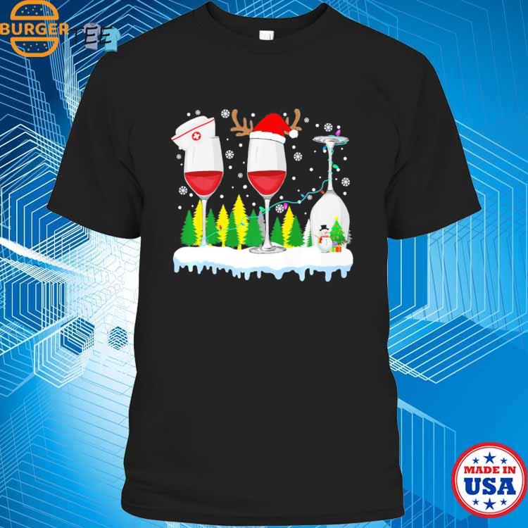 Three Glass Of Red Wine Santa Hat Christmas For Men T-shirt