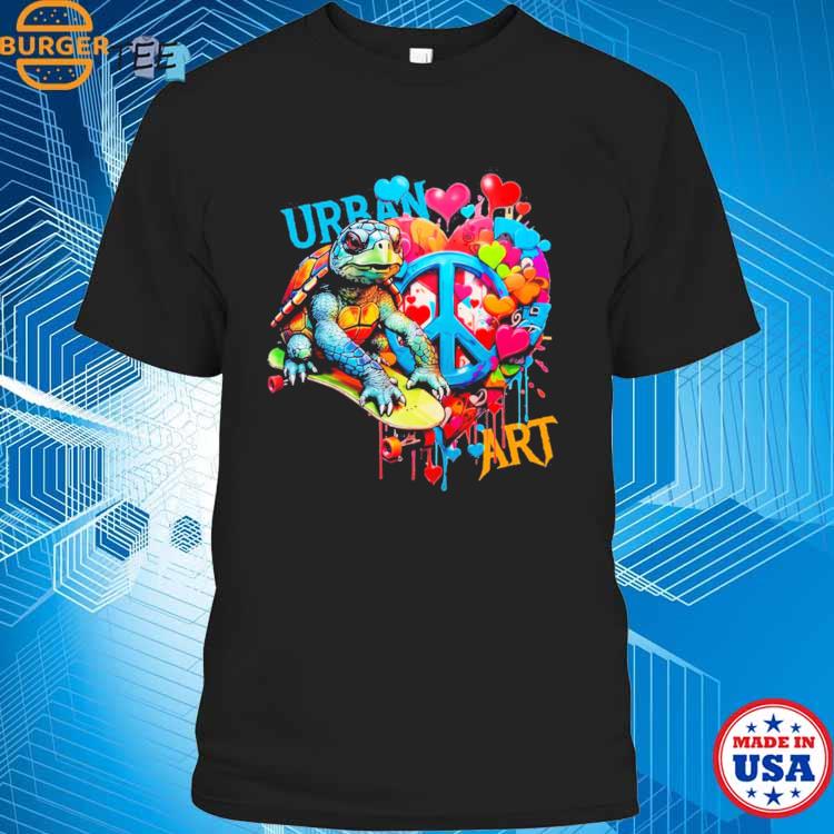 Urban Tortoise With Skateboard And Peace Love Graffiti T-shirt