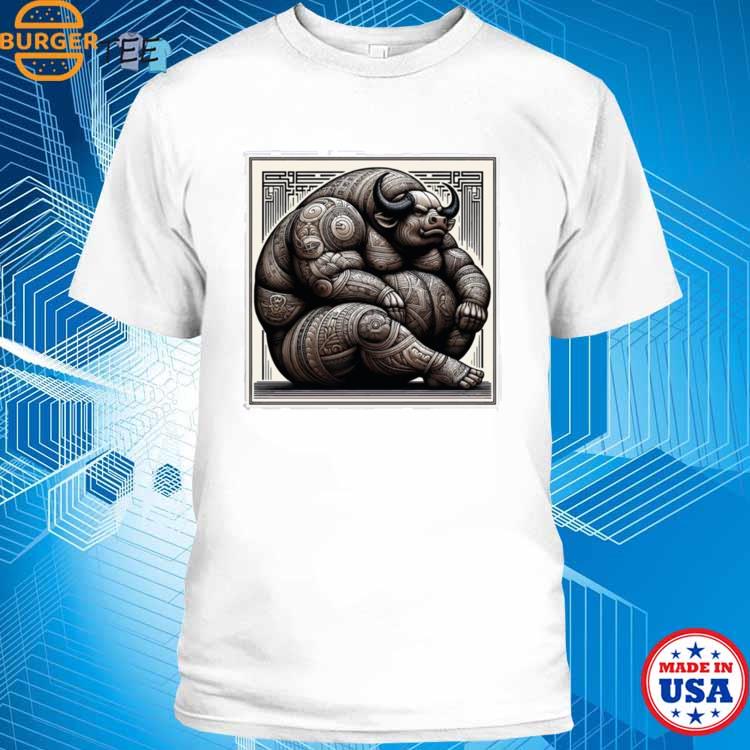Sumo Buffalo In Japan Digital Painting Of Fat Japanese Buffalo Long T-shirt